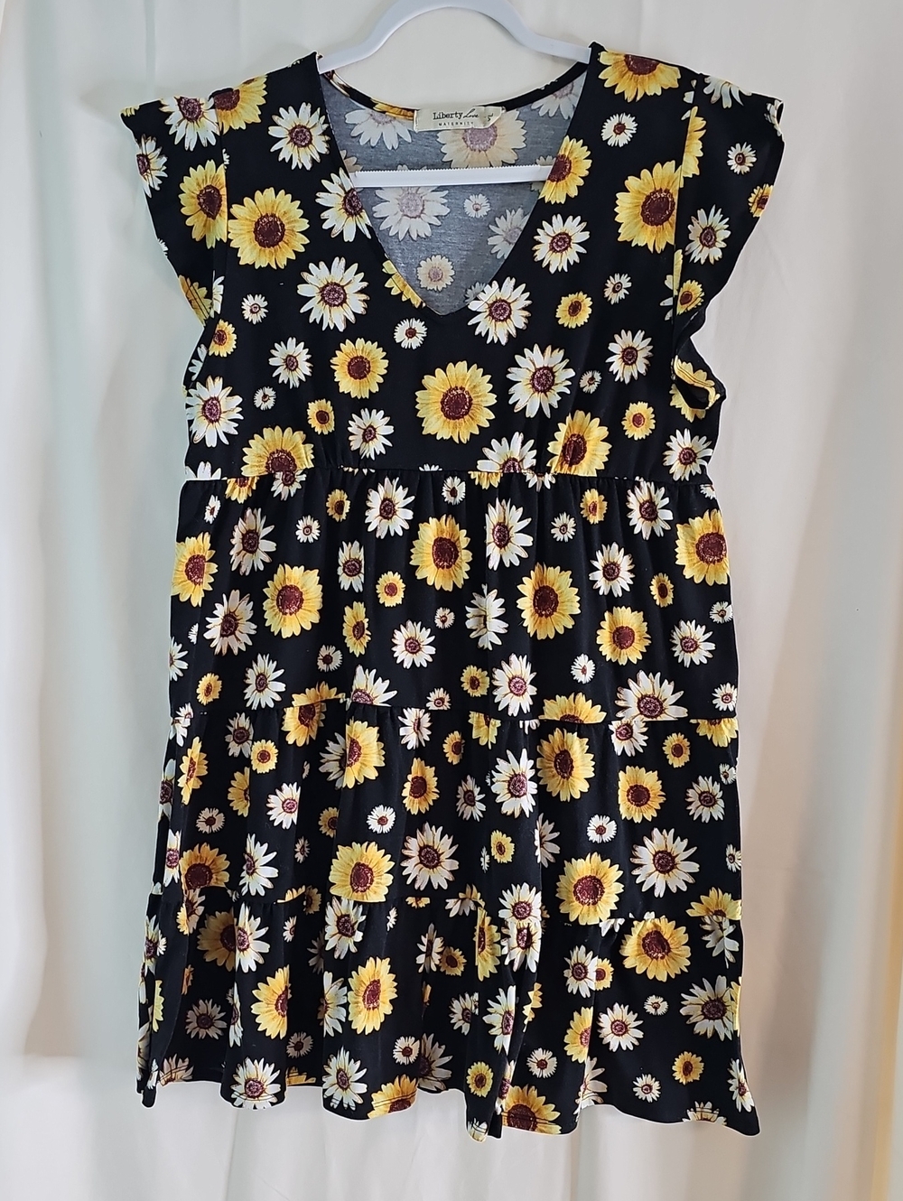 Liberty Love Maternity Black Sunflower Print Dress - Yellow & White